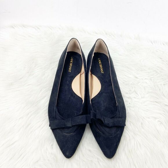 Lane Bryant 8 Wide Womens Black Faux Suede Illusion Bow Pointed Toe Flats - Picture 6 of 8